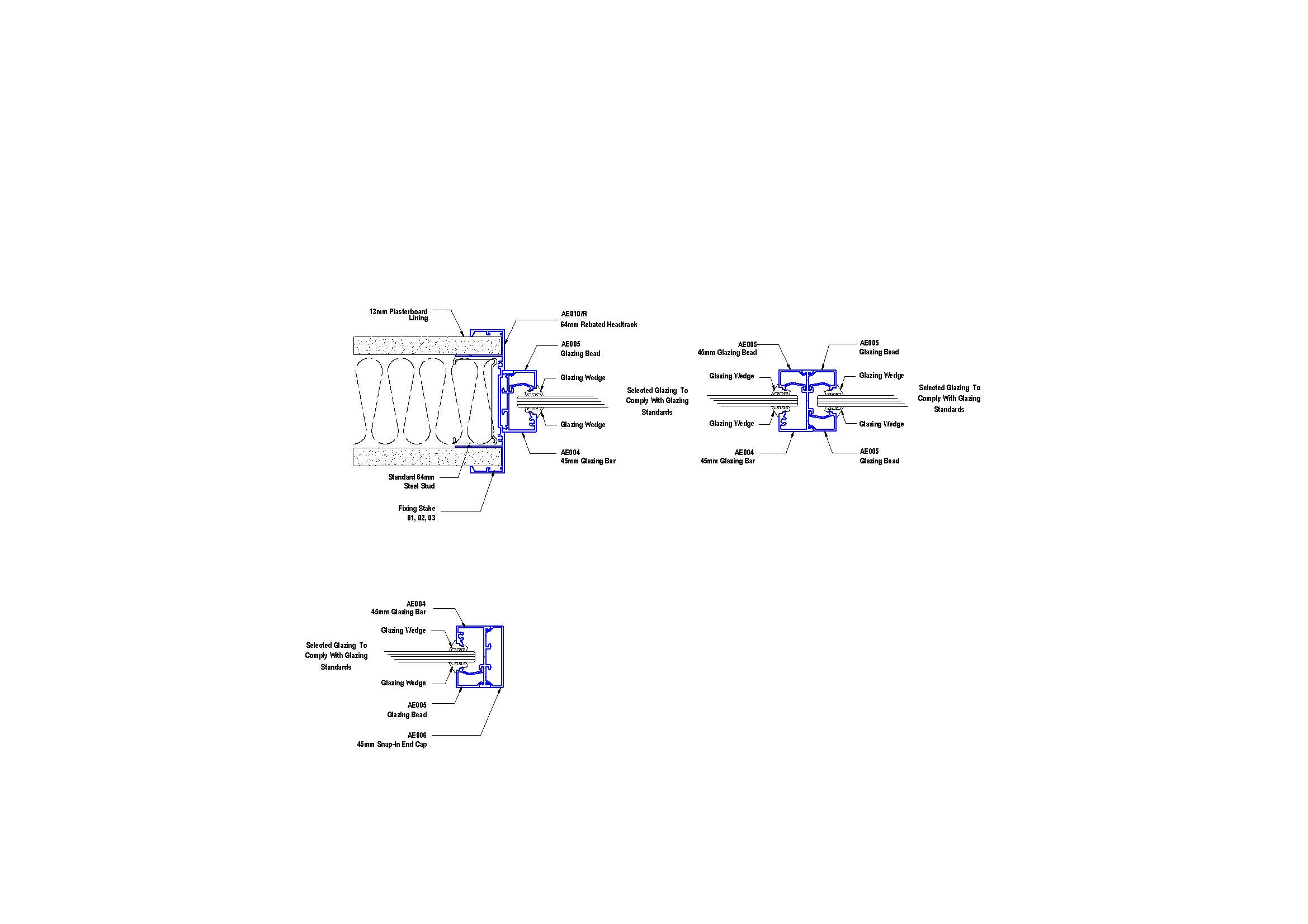 E45-10 45mm Glazing Mullion and Termination Plan